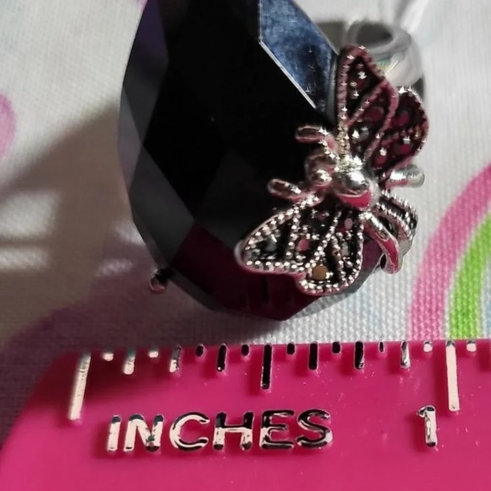 Black Agate/ Hematite Butterfly Stainless Steel Ring
